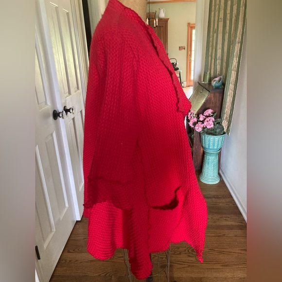 NWOT FOCUS Waffle Swing Cardigan Jacket 100% preshrunk Cotton RED SMALL - Picture 5 of 9